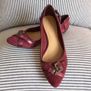 Nine West Burgundy Wine Pointed Toe Buckle Flats